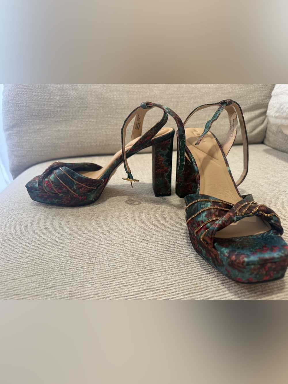 Ted Baker London Teal and Burgundy Floral Platform Heels